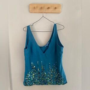 Blue Sequin Embellished Tank Top